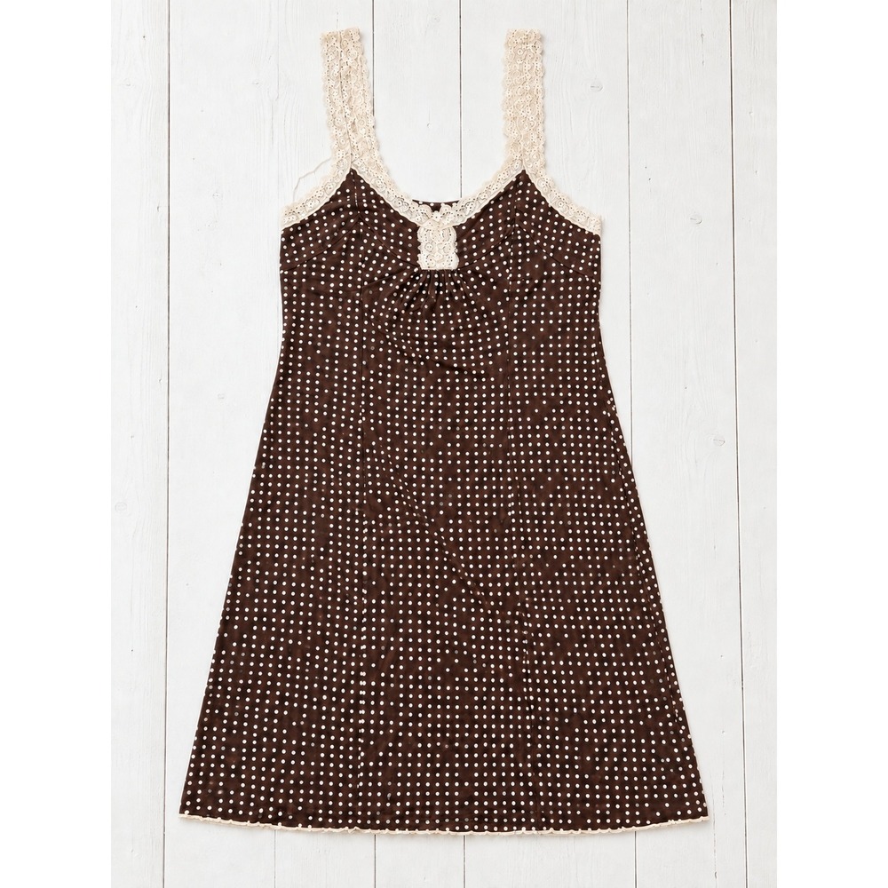 Apt. 9 Nightgown Polka Dot Lace Trim Modal Spandex Chemise Coquette Brown Medium